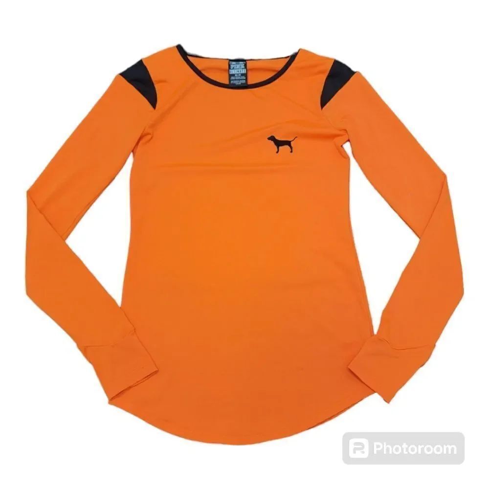 PINK Victoria's Secret Ultimate Neon Orange Blaze Long Sleeve Thumbholes Size XS